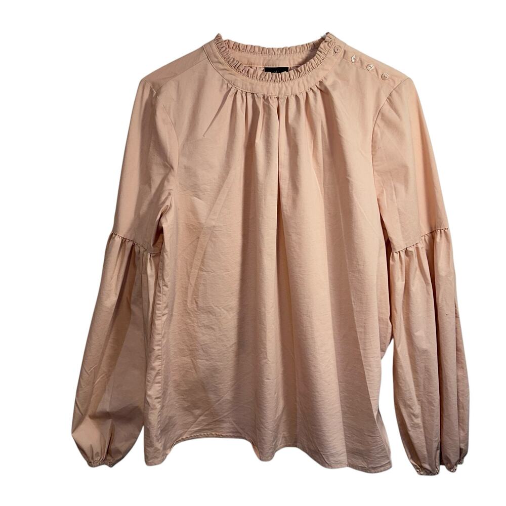 Worthington Feminine Pink Smock Blouse L Ruffle Puff Sleeve Pastel Boho Soft